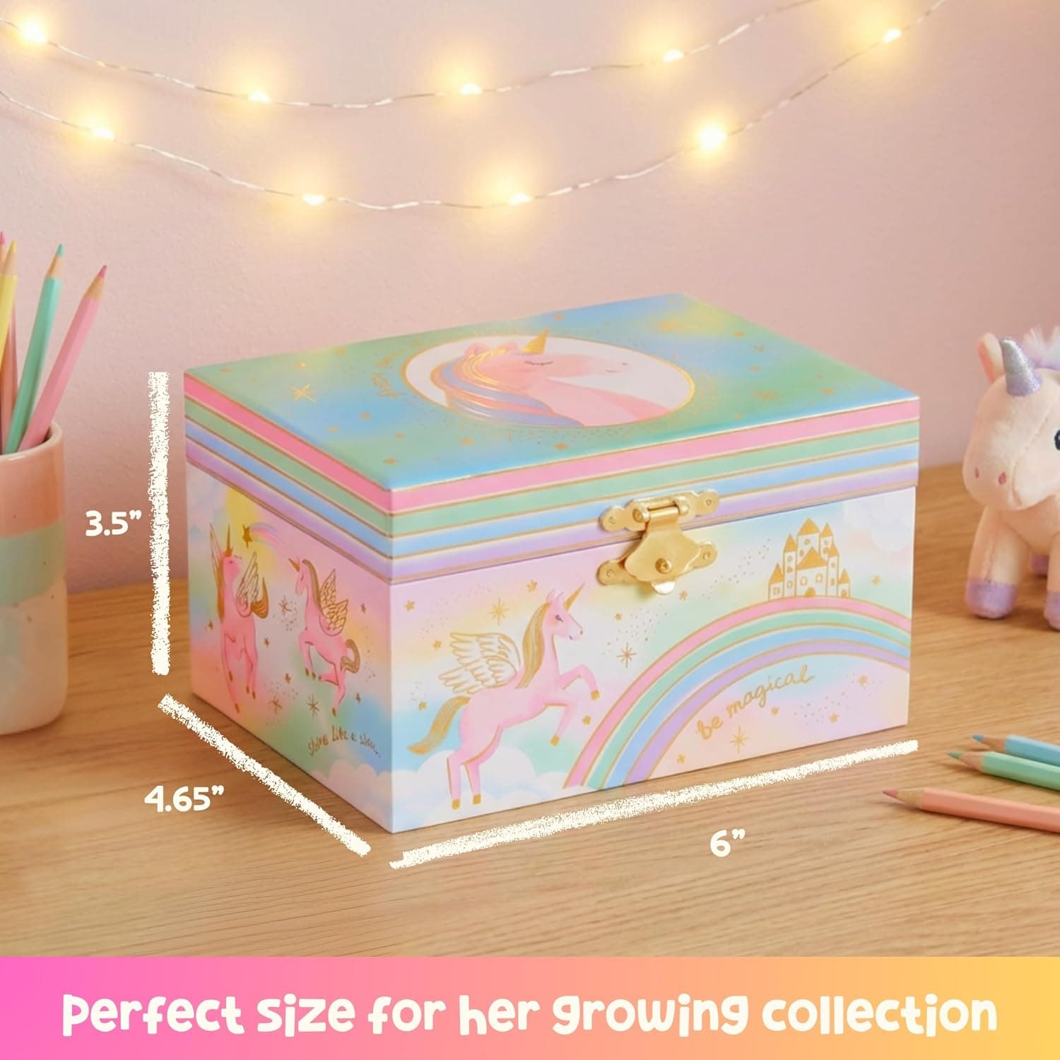 جعبه زیورآلات موزیکال دخترانه Giggle & Honey با تکشاخ چرخان 15,2 x 11,9 x 8,9 cm جعبه زیورآلات موزیکال دخترانه Giggle & Honey با تکشاخ چرخان 15,2 x 11,9 x 8,9 cm