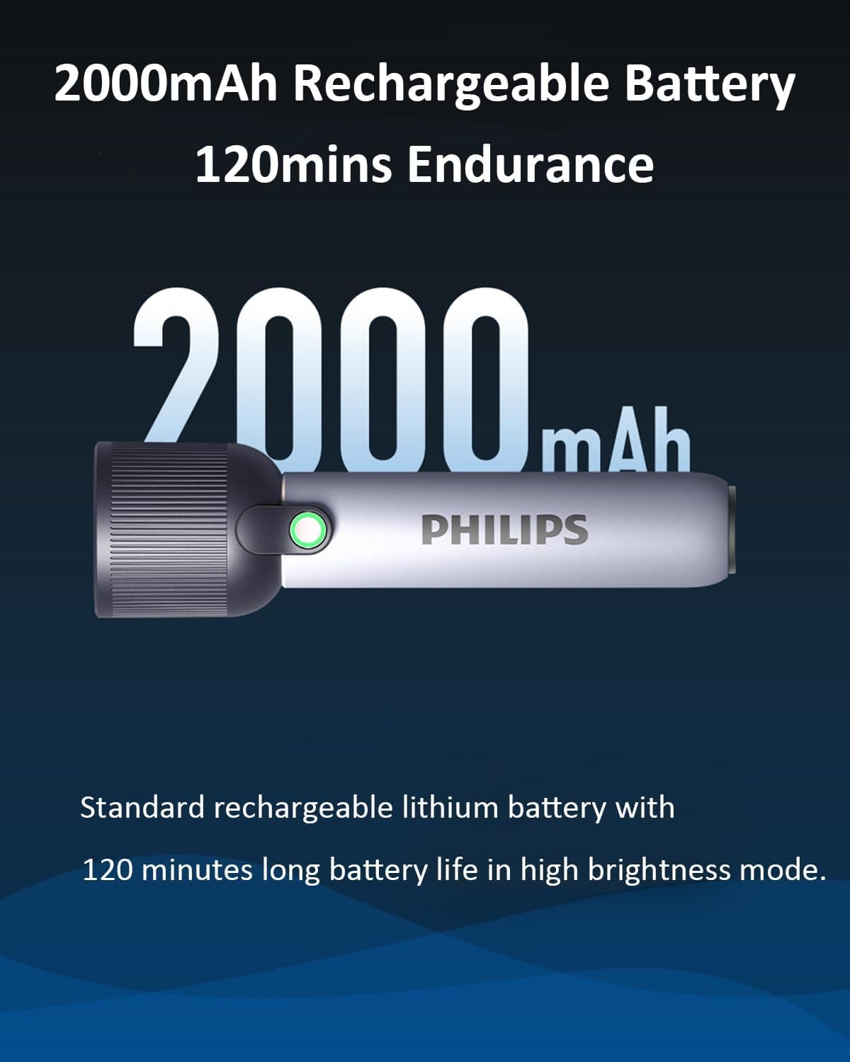 چراغقوه دستی PHILIPS شارژی 2000mAh دوحالته 400LM ضدآب IP44 خاکستری چراغقوه دستی PHILIPS شارژی 2000mAh دوحالته 400LM ضدآب IP44 خاکستری