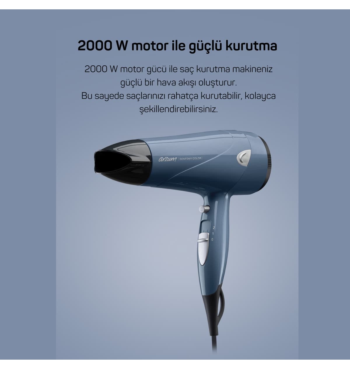 سشوار Arzum Senfony Color 2000W آبی تیره مدل AR5014 سشوار Arzum Senfony Color 2000W آبی تیره مدل AR5014
