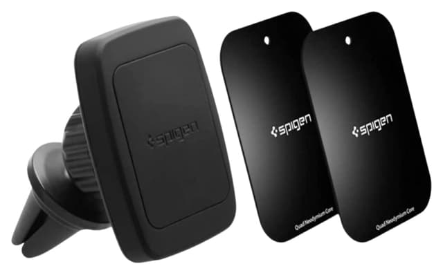 نگهدارنده گوشی مغناطیسی داخل خودرو Spigen Air Vent به همراه ۲ صفحه مغناطیسی یونیورسال Kuel H12 مدل 000CD20115 نگهدارنده گوشی مغناطیسی داخل خودرو Spigen Air Vent به همراه ۲ صفحه مغناطیسی یونیورسال Kuel H12 مدل 000CD20115