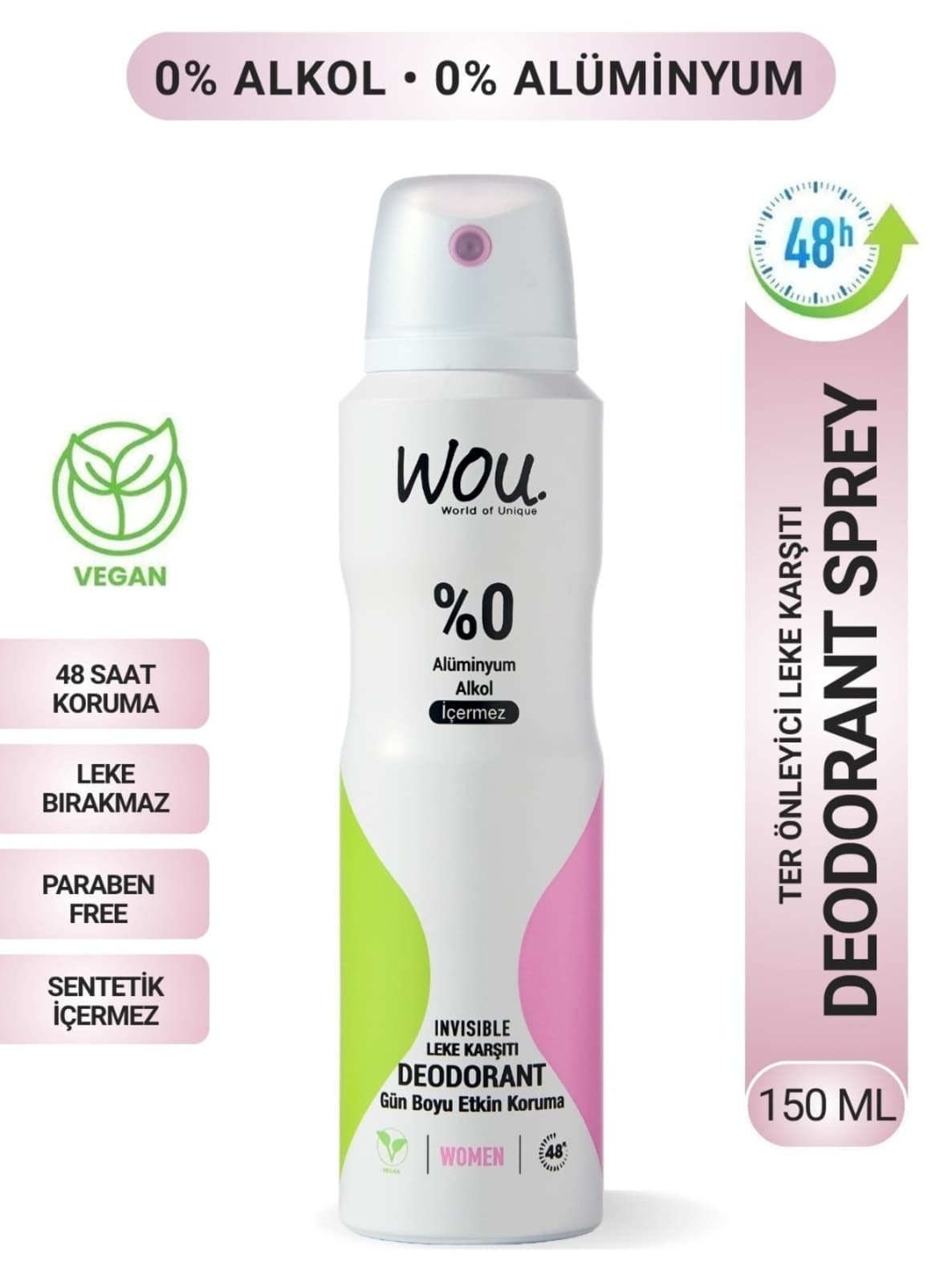 دئودورانت اسپری زنانه WOU World of Unique 48 ساعته وگان 150ml دئودورانت اسپری زنانه WOU World of Unique 48 ساعته وگان 150ml