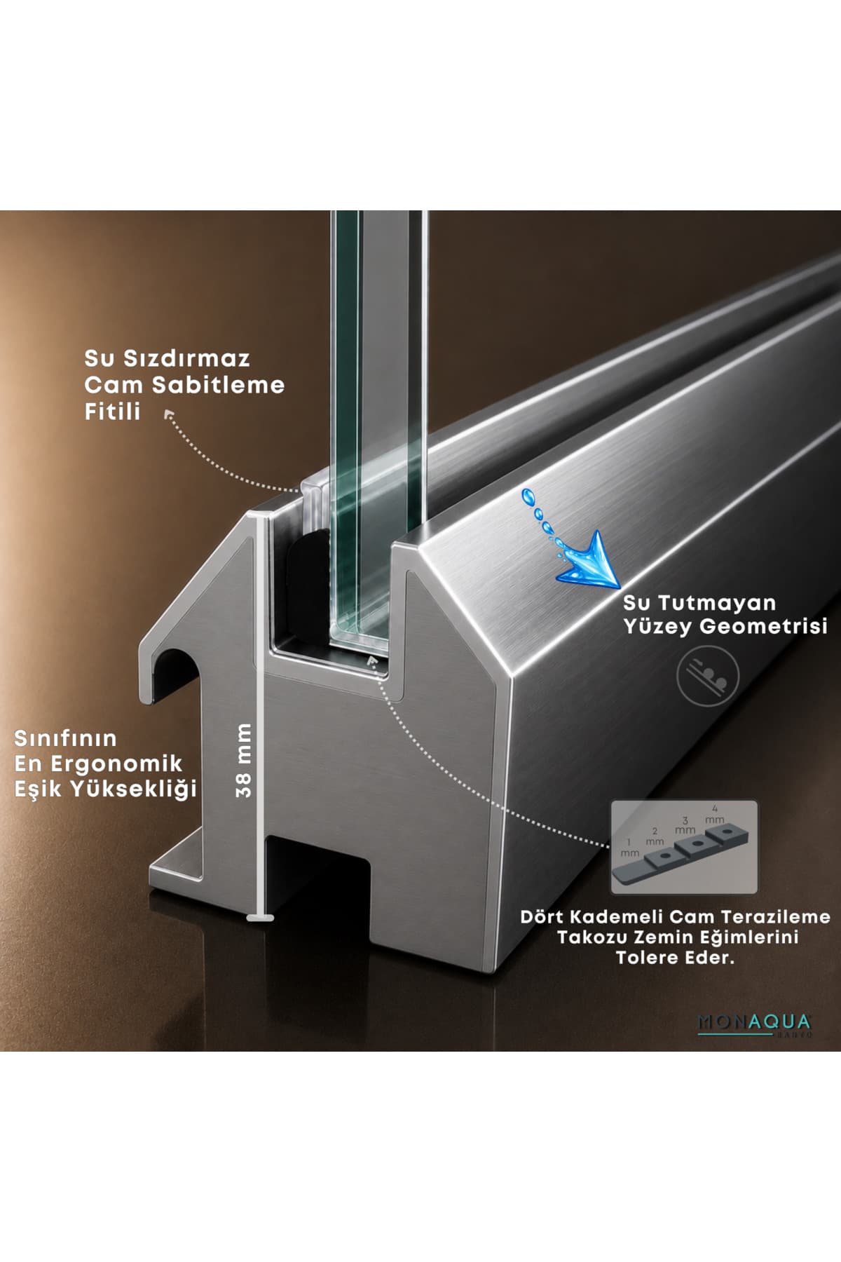 کابین دوش مربعی MONAQUA با پروفیل آلومینیومی آنودایز براق و شیشه سکوریت شفاف 6 mm مدل Arteko کابین دوش مربعی MONAQUA با پروفیل آلومینیومی آنودایز براق و شیشه سکوریت شفاف 6 mm مدل Arteko