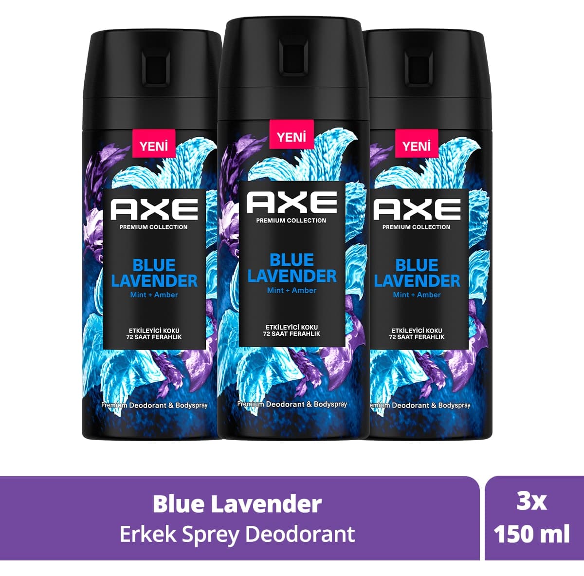 دئودورانت اسپری مردانه Axe با رایحه اسطوخودوس آبی طراوت 72 ساعته 150 ml x3 دئودورانت اسپری مردانه Axe با رایحه اسطوخودوس آبی طراوت 72 ساعته 150 ml x3