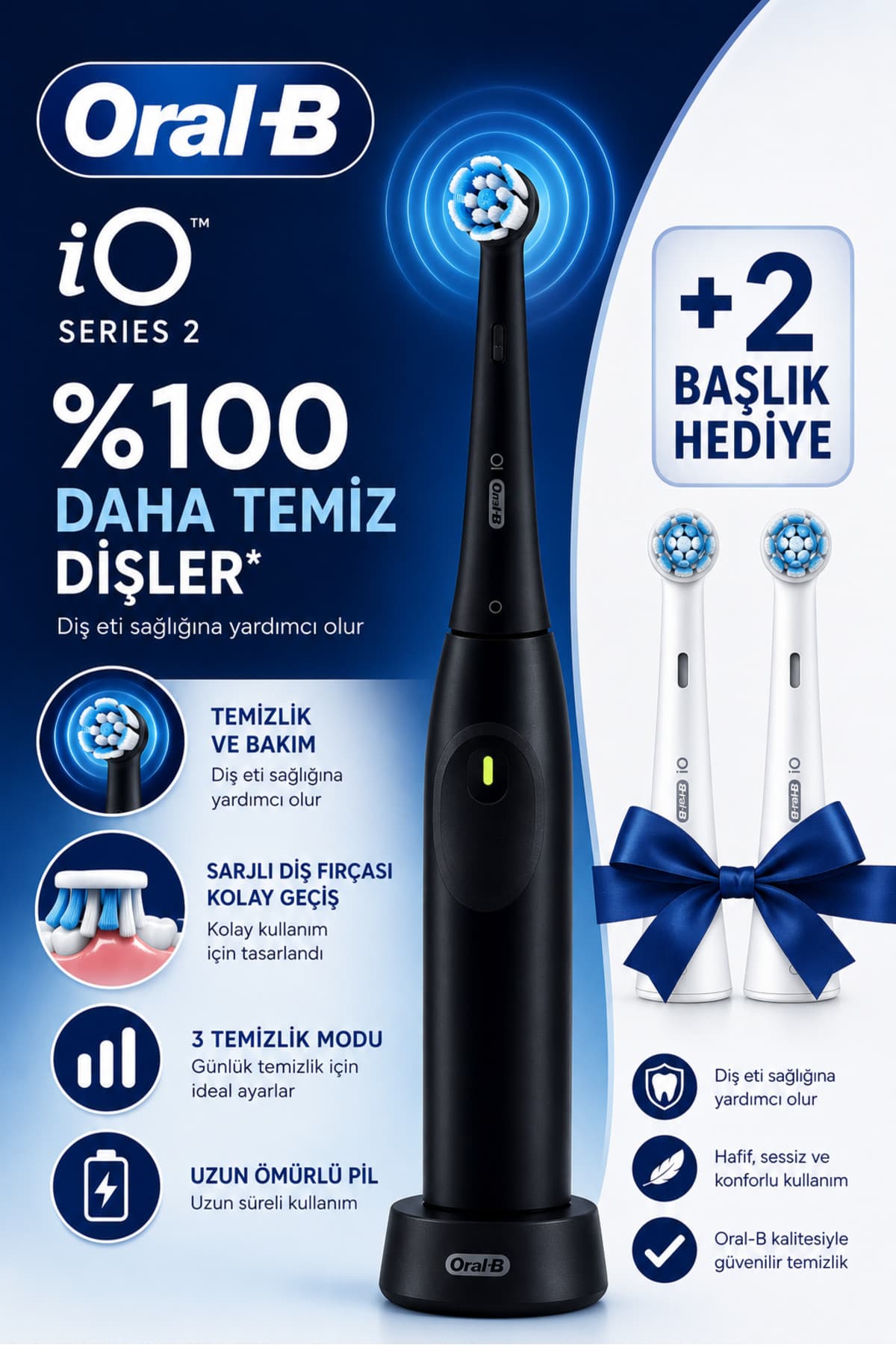 مسواک برقی Oral-B مدل iO2 مشکی شارژی با 2 سر یدکی مسواک برقی Oral-B مدل iO2 مشکی شارژی با 2 سر یدکی