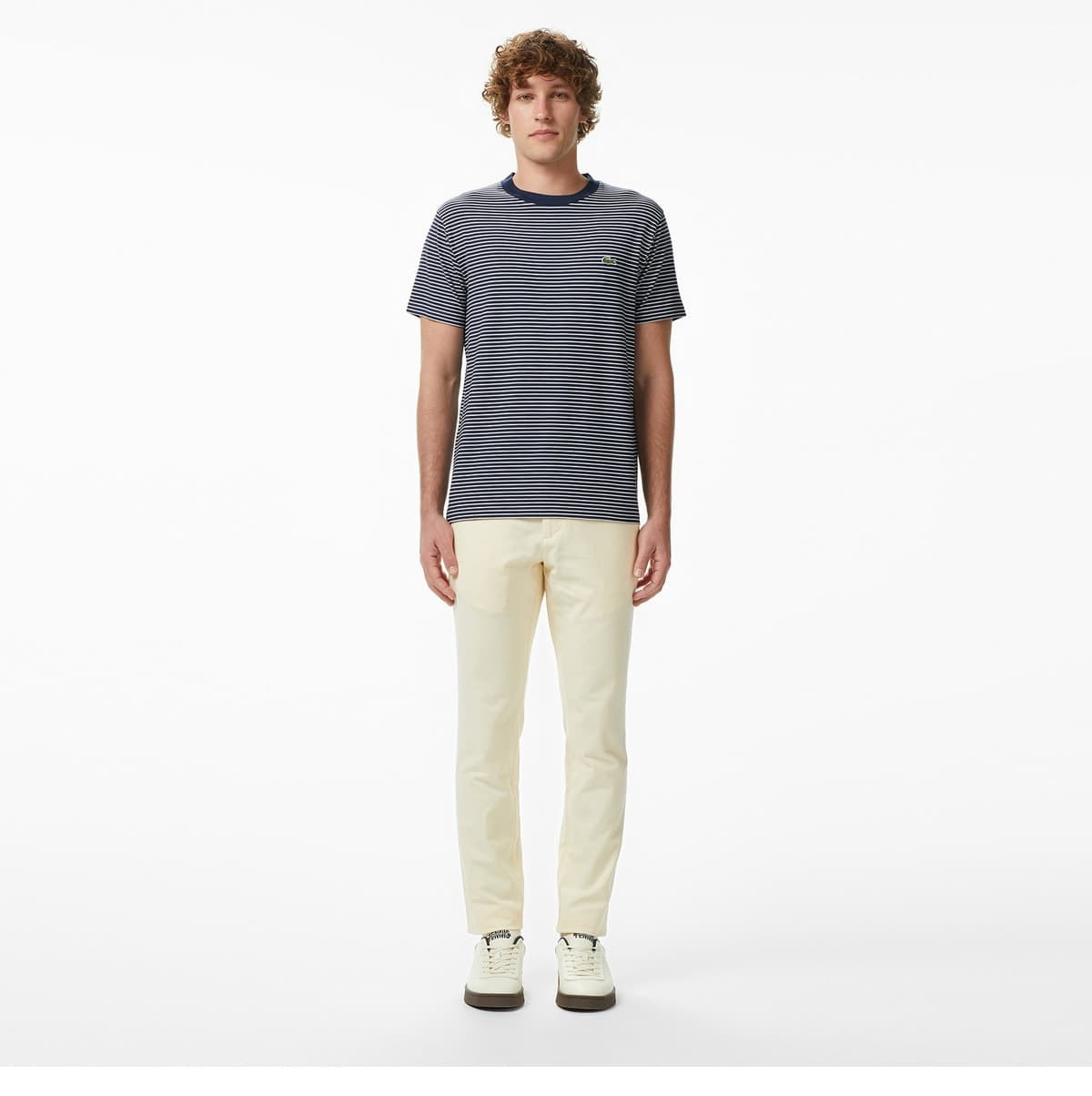 تیشرت مردانه Lacoste فیت معمولی یقه گرد راهراه سرمهای تیشرت مردانه Lacoste فیت معمولی یقه گرد راهراه سرمهای