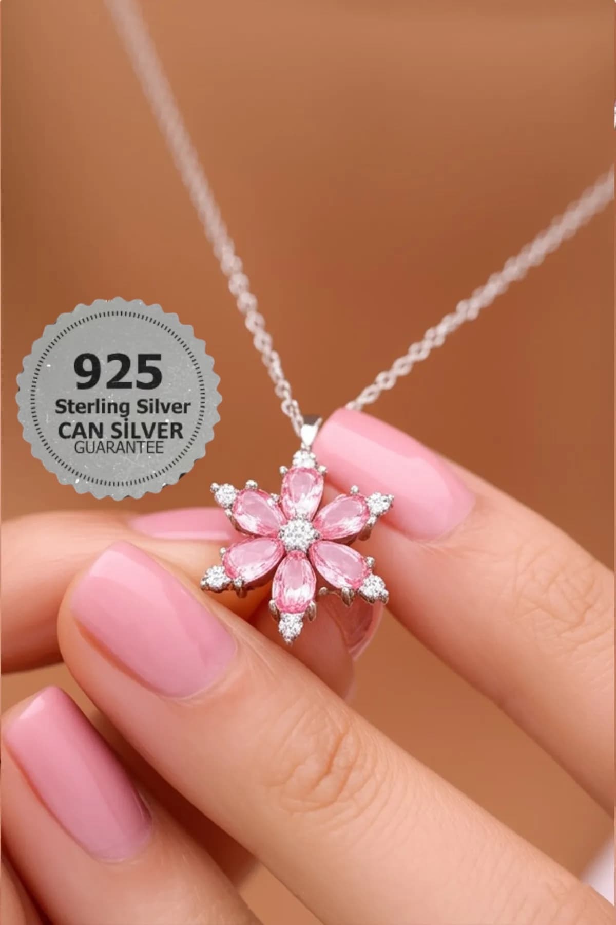 گردنبند زنانه CAN SILVER نقره 925 با زیرکن صورتی طرح گل مانولیا گردنبند زنانه CAN SILVER نقره 925 با زیرکن صورتی طرح گل مانولیا