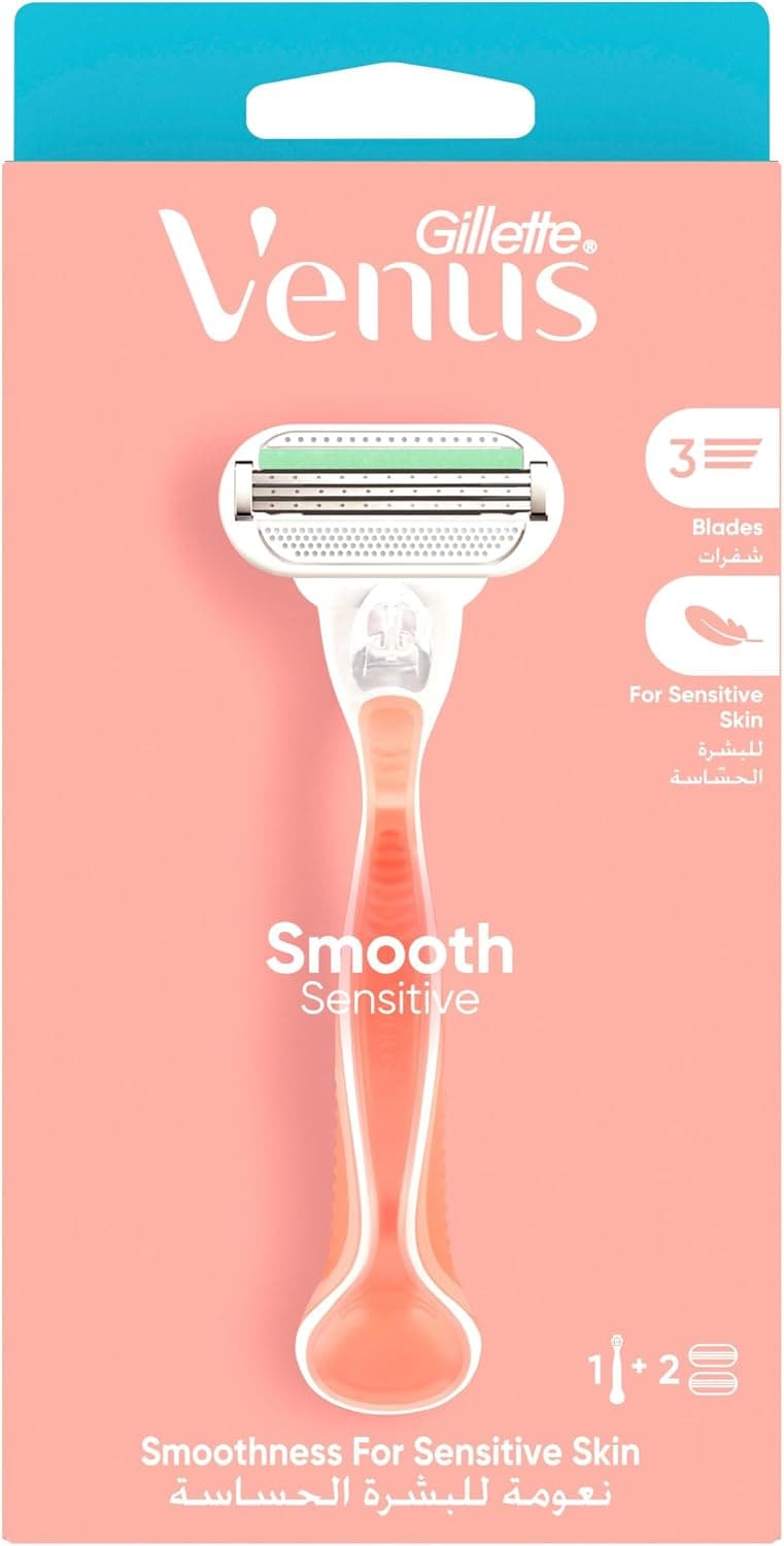 تیغ اصلاح زنانه Gillette Venus Smooth Sensitive قابل تعویض با 1 دسته و 2 تیغ یدکی تیغ اصلاح زنانه Gillette Venus Smooth Sensitive قابل تعویض با 1 دسته و 2 تیغ یدکی