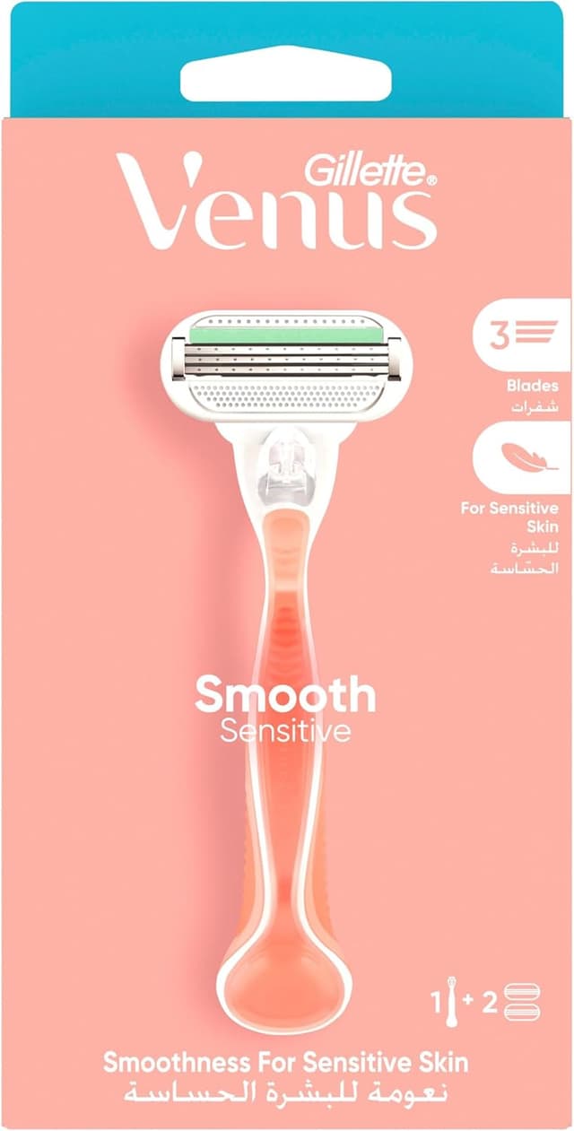 تیغ اصلاح زنانه Gillette Venus Smooth Sensitive قابل تعویض با 1 دسته و 2 تیغ یدکی تیغ اصلاح زنانه Gillette Venus Smooth Sensitive قابل تعویض با 1 دسته و 2 تیغ یدکی