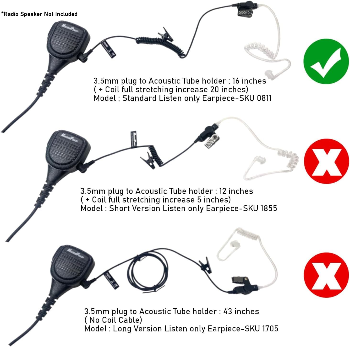 گوشی شنود Maximalpower با لوله آکوستیک شفاف 3,5 mm برای بیسیمهای دوطرفه، مدل RHF 617-1N، 3 بسته گوشی شنود Maximalpower با لوله آکوستیک شفاف 3,5 mm برای بیسیمهای دوطرفه، مدل RHF 617-1N، 3 بسته