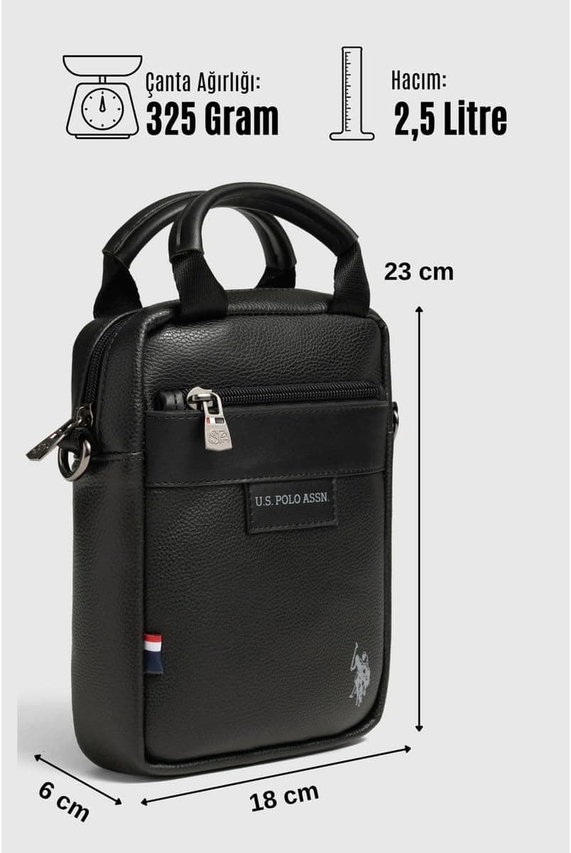 کیف مردانه U.S. POLO ASSN. پستچی مشکی چرم وگان بند شانهای مدل 26082 کیف مردانه U.S. POLO ASSN. پستچی مشکی چرم وگان بند شانهای مدل 26082