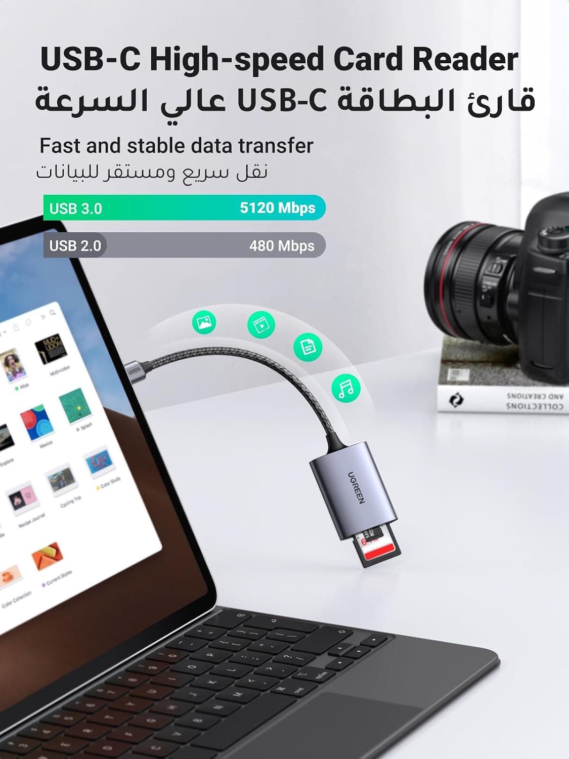 کارتخوان حافظه UGREEN دوکاره OTG Type C برای Micro SD/TF کارتخوان حافظه UGREEN دوکاره OTG Type C برای Micro SD/TF