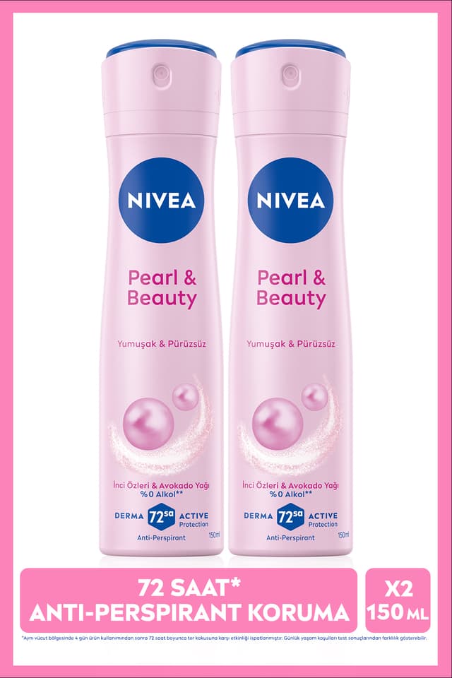 دئودورانت اسپری زنانه NIVEA Pearl&Beauty، محافظت ۷۲ ساعته، X2 عدد 150ml دئودورانت اسپری زنانه NIVEA Pearl&Beauty، محافظت ۷۲ ساعته، X2 عدد 150ml