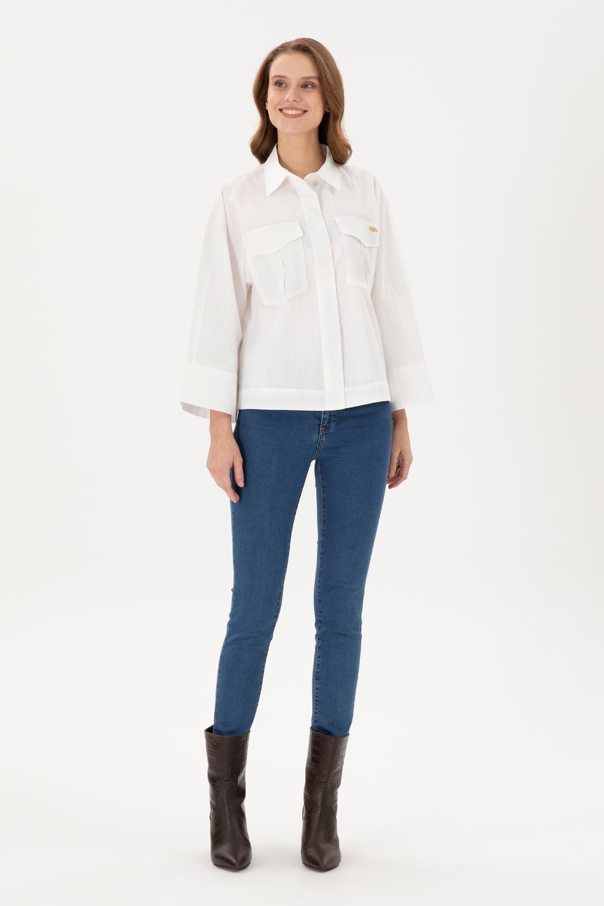 پیراهن زنانه U.S. Polo Assn. آستین بلند کرم مدل 50289995-VR019 پیراهن زنانه U.S. Polo Assn. آستین بلند کرم مدل 50289995-VR019