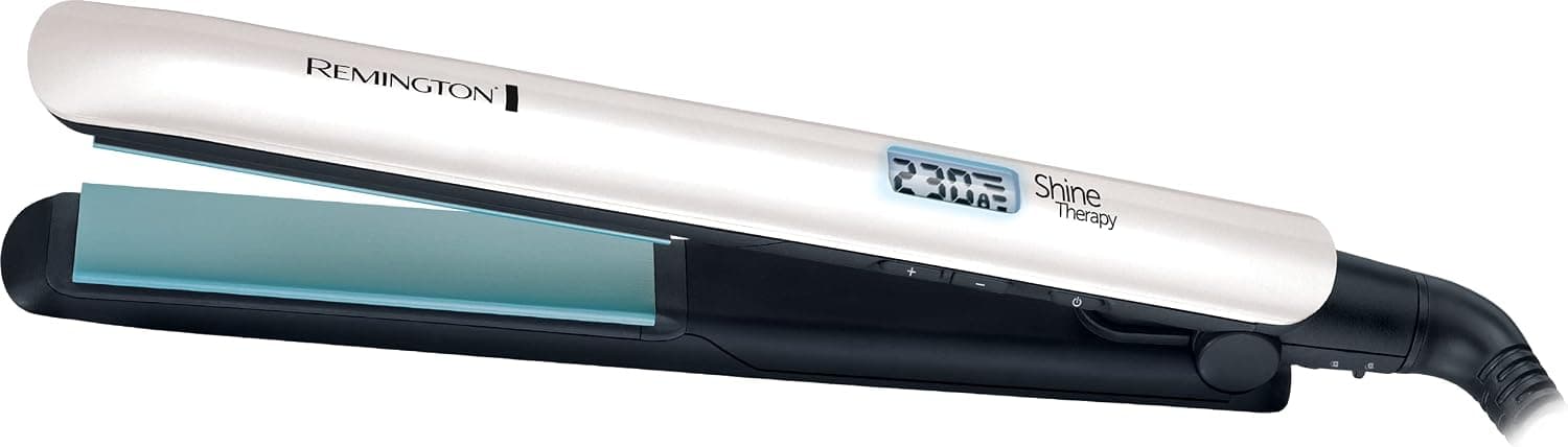 اتو مو Remington Shine Therapy با پوشش سرامیکی حاوی مواد میکروفعال، روغن آرگان مراکشی و ویتامین E، نمایشگر LCD، 150-230°C مدل S8500 اتو مو Remington Shine Therapy با پوشش سرامیکی حاوی مواد میکروفعال، روغن آرگان مراکشی و ویتامین E، نمایشگر LCD، 150-230°C مدل S8500