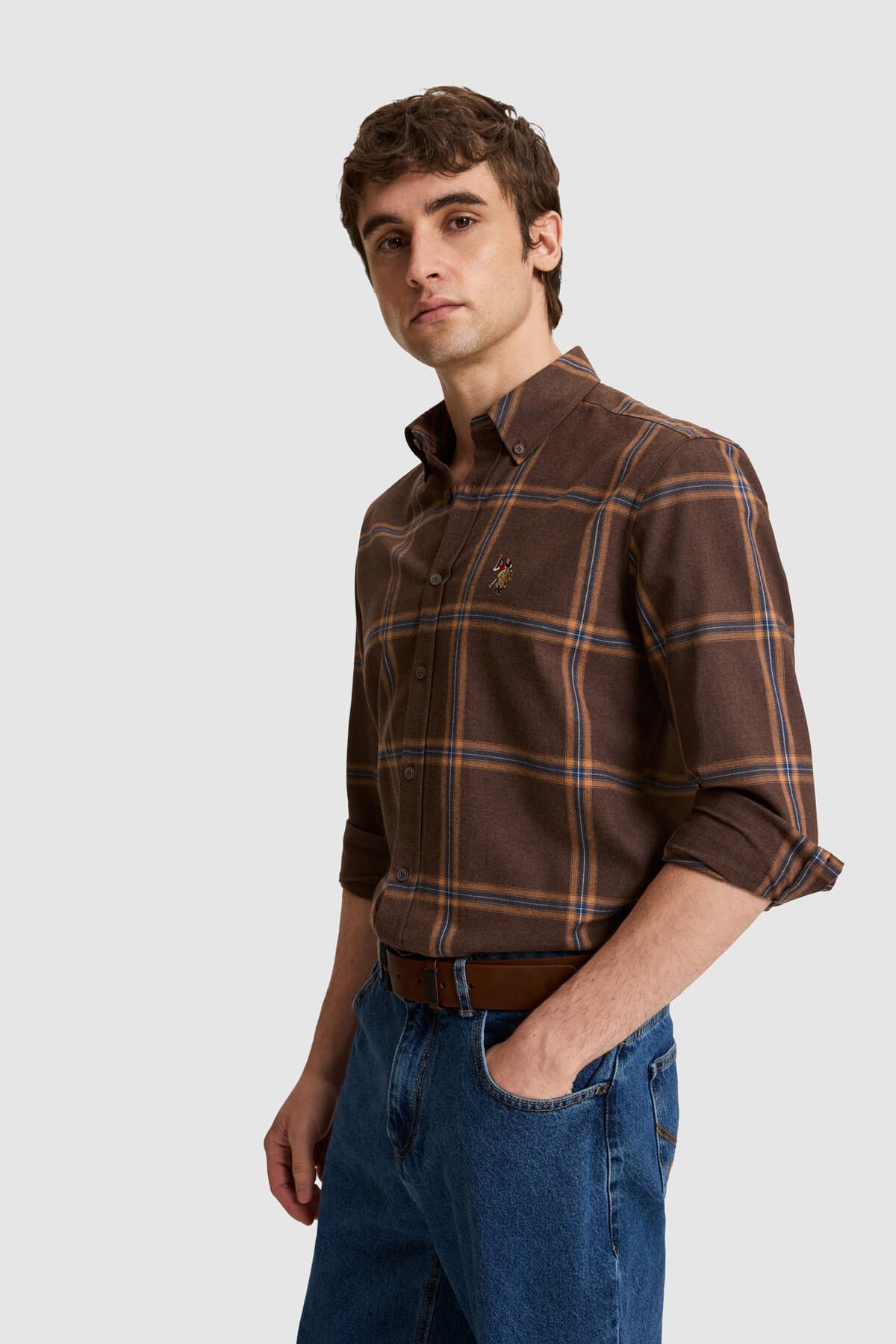 پیراهن مردانه U.S. Polo Assn. قهوهای تیره فیت معمولی چهارخانه آستین بلند مدل 50332378-VR084 پیراهن مردانه U.S. Polo Assn. قهوهای تیره فیت معمولی چهارخانه آستین بلند مدل 50332378-VR084