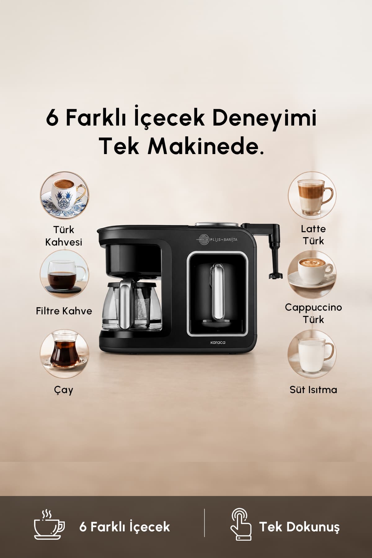 دستگاه قهوهساز Karaca مدل Hatır Plus Barista 6 In 1 برای لاته، کاپوچینو و قهوه ترک کُزده مشکی نقرهای دستگاه قهوهساز Karaca مدل Hatır Plus Barista 6 In 1 برای لاته، کاپوچینو و قهوه ترک کُزده مشکی نقرهای