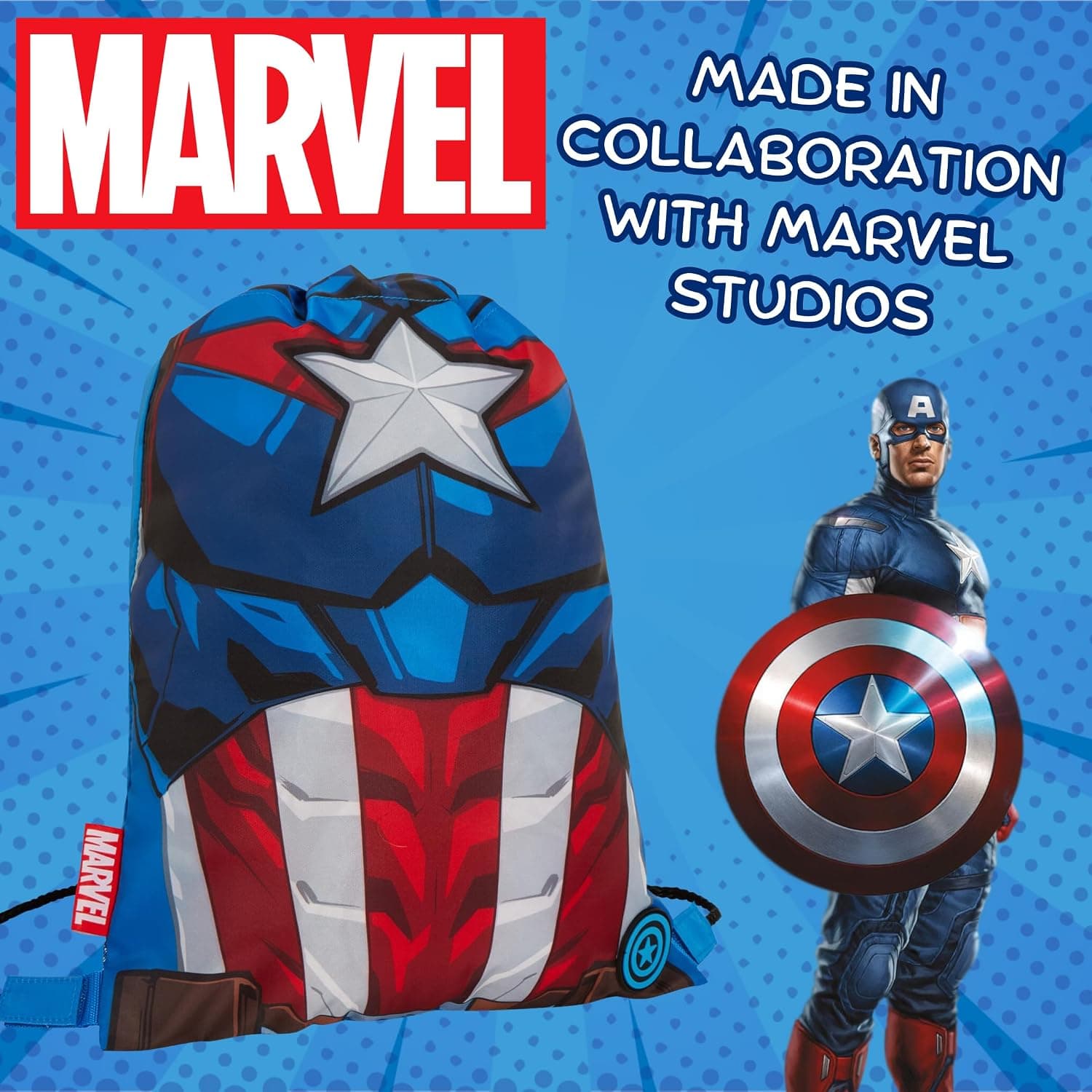 کولهپشتی ورزشی پسرانه Marvel با بند کشی Captain America مدل Avengers کولهپشتی ورزشی پسرانه Marvel با بند کشی Captain America مدل Avengers