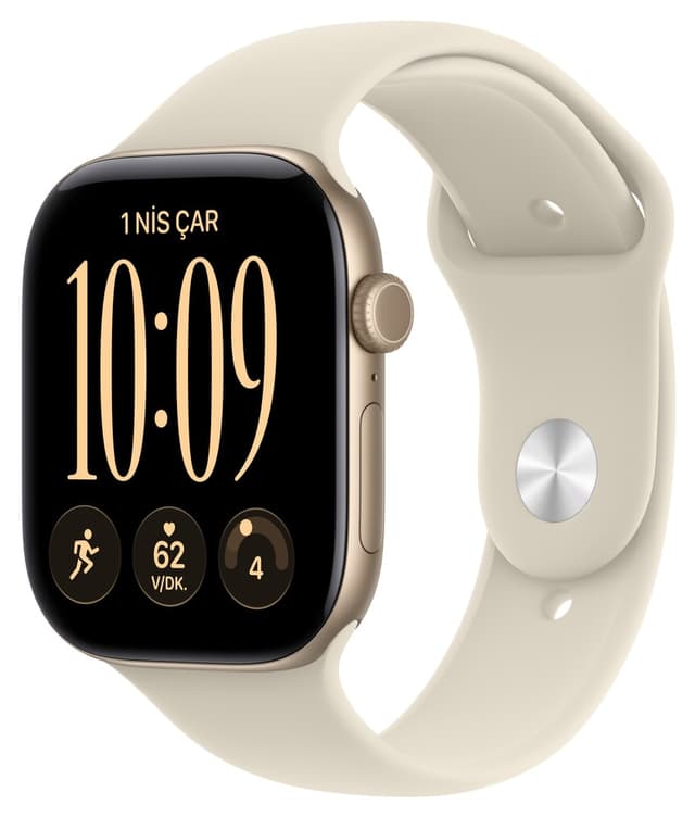 ساعت هوشمند Apple Watch Series 12 GPS با بدنه آلومینیومی 46mm طلایی روشن و بند ورزشی بژ شنی S/M ساعت هوشمند Apple Watch Series 12 GPS با بدنه آلومینیومی 46mm طلایی روشن و بند ورزشی بژ شنی S/M