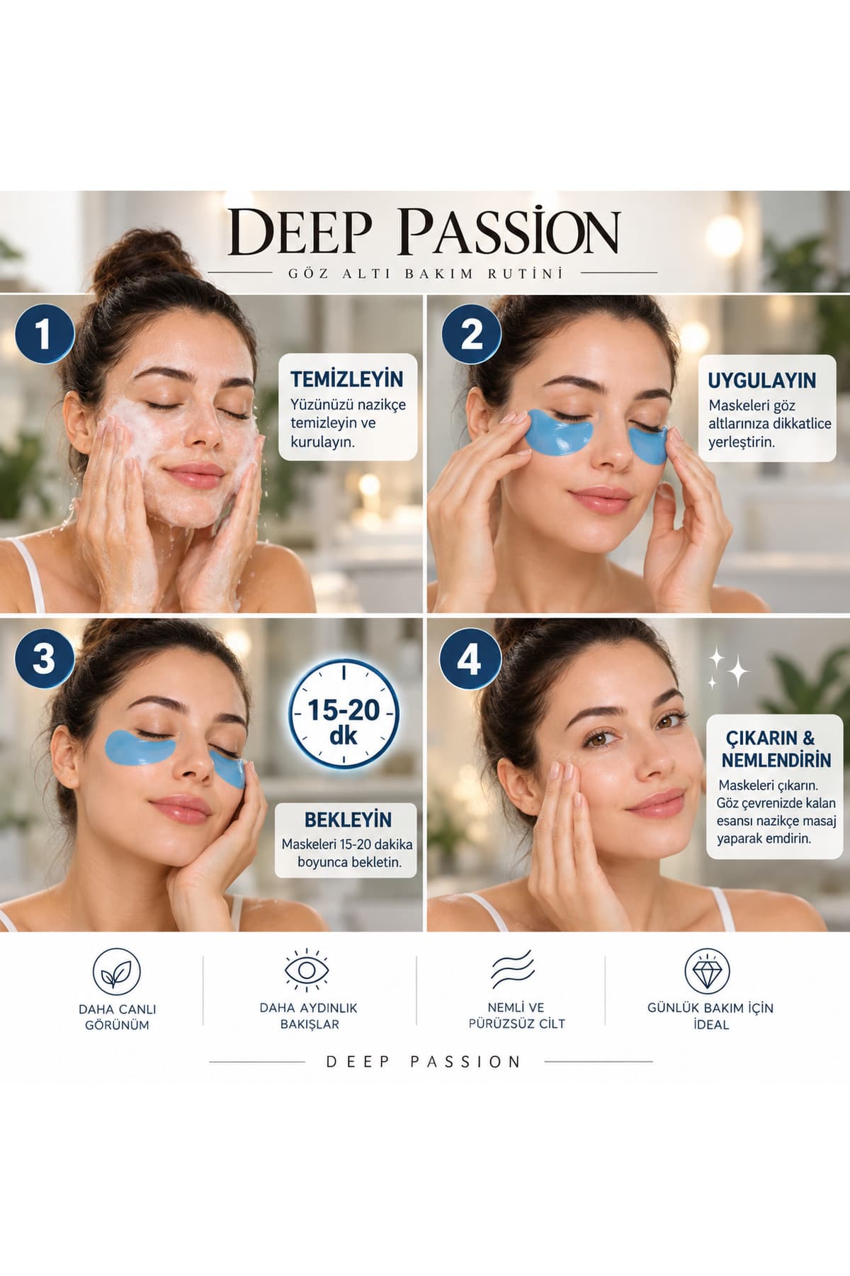 ماسک زیر چشم Deep Passion روشنکننده، سفتکننده و ترمیمکننده حاوی هیالورونیک آبی 1.4gr*60 عدد ماسک زیر چشم Deep Passion روشنکننده، سفتکننده و ترمیمکننده حاوی هیالورونیک آبی 1.4gr*60 عدد