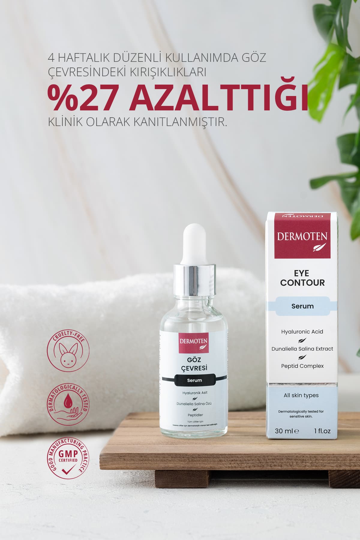 سرم دور چشم Dermoten حاوی هیالورونیک اسید، جمعکننده منافذ و ضدچروک 30 ml سرم دور چشم Dermoten حاوی هیالورونیک اسید، جمعکننده منافذ و ضدچروک 30 ml
