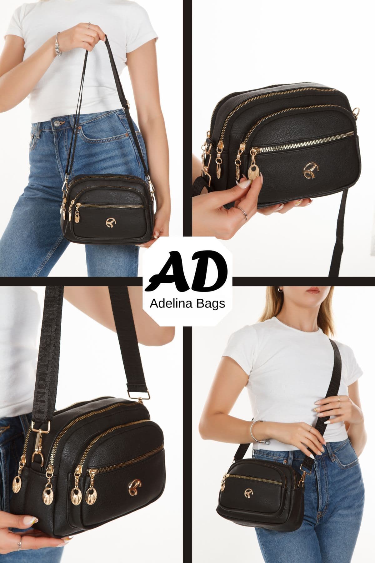 کیف دوش زنانه Adelina Bags کراسبادی روزمره مشکی کیف دوش زنانه Adelina Bags کراسبادی روزمره مشکی