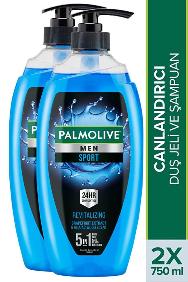 دوش ژل و شامپوی مردانه Palmolive تازهکننده ۵ در ۱ بدن و مو 2x750ml دوش ژل و شامپوی مردانه Palmolive تازهکننده ۵ در ۱ بدن و مو 2x750ml