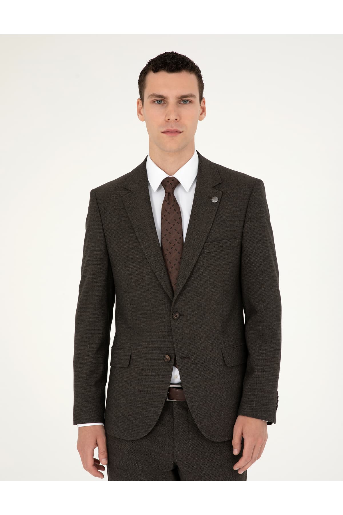 کت و شلوار مردانه Pierre Cardin قهوهای فیت باریک مدل 50292221-VR029 کت و شلوار مردانه Pierre Cardin قهوهای فیت باریک مدل 50292221-VR029
