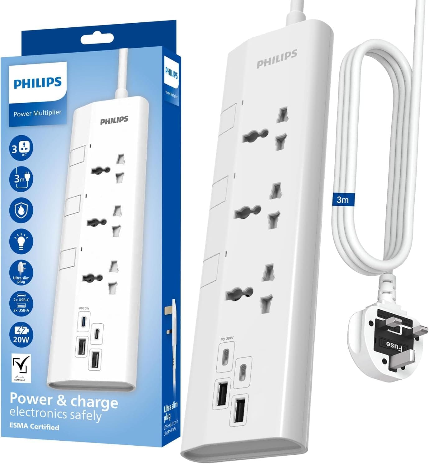 چندراهی برق یونیورسال ۶ خانه PHILIPS با کلیدهای مجزا و کابل 3M، مدل 6UV-3m چندراهی برق یونیورسال ۶ خانه PHILIPS با کلیدهای مجزا و کابل 3M، مدل 6UV-3m