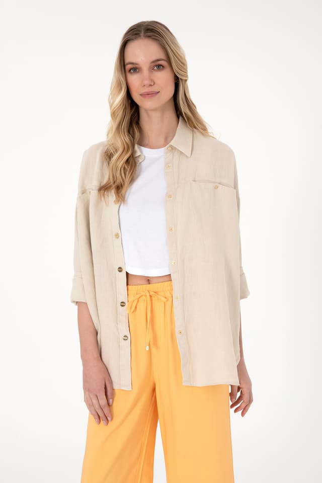 تونیک زنانه U.S. Polo Assn. کتانی آستین بلند رنگ سنگی مدل 50305939-VR049 تونیک زنانه U.S. Polo Assn. کتانی آستین بلند رنگ سنگی مدل 50305939-VR049