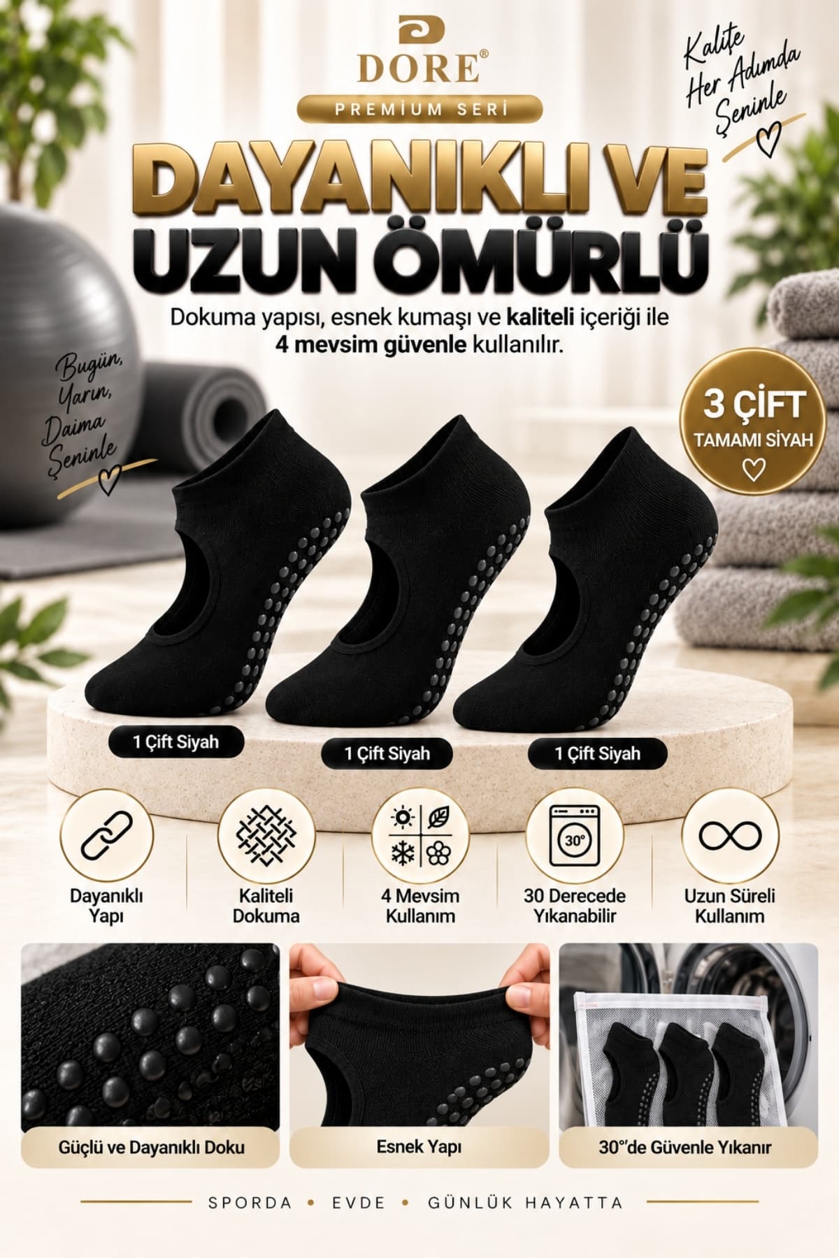 جوراب زنانه DORE ضدلغزش نخی Pilates Yoga سایز استاندارد 36-42 مشکی 3 جفت جوراب زنانه DORE ضدلغزش نخی Pilates Yoga سایز استاندارد 36-42 مشکی 3 جفت