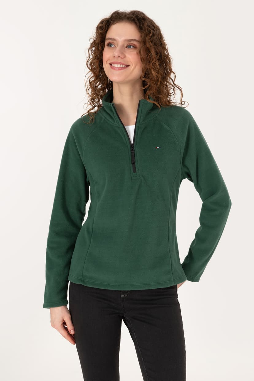 سوئیشرت پولار زنانه U.S. Polo Assn. زیپدار سبز تیره یقه ایستاده مدل 50316714-VR079 سوئیشرت پولار زنانه U.S. Polo Assn. زیپدار سبز تیره یقه ایستاده مدل 50316714-VR079