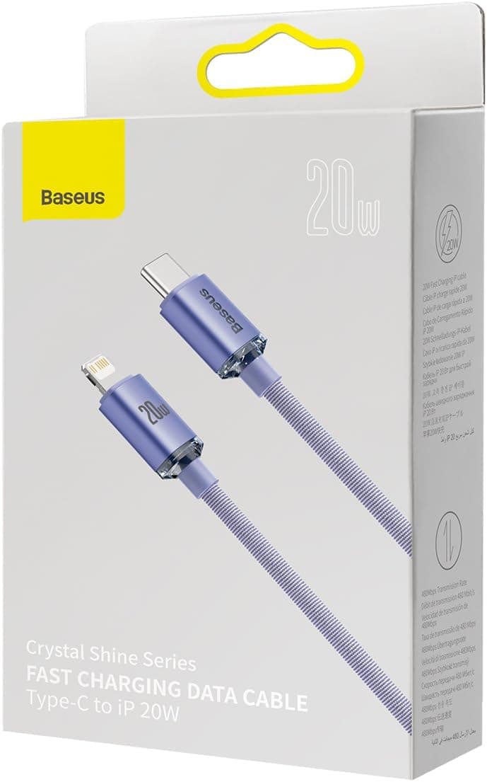 کابل Baseus Crystal Shine 20W Type-C to Lightning، 1.2m، بنفش کابل Baseus Crystal Shine 20W Type-C to Lightning، 1.2m، بنفش