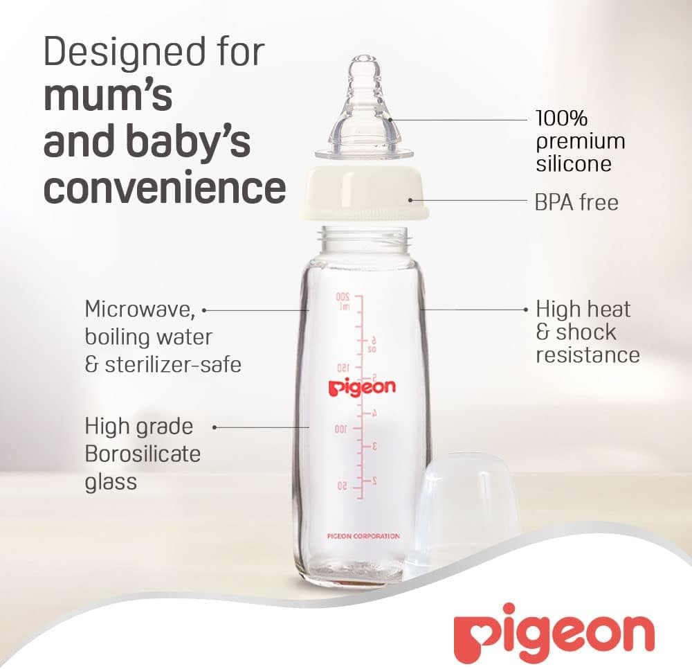 شیشه شیر شیشهای Pigeon سفید 200 ml مدل 00281 شیشه شیر شیشهای Pigeon سفید 200 ml مدل 00281