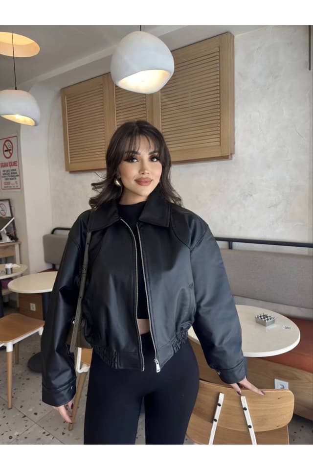 ژاکت بامبر چرمی زنانه MODA DURAĞI ژاکت بامبر چرمی زنانه MODA DURAĞI