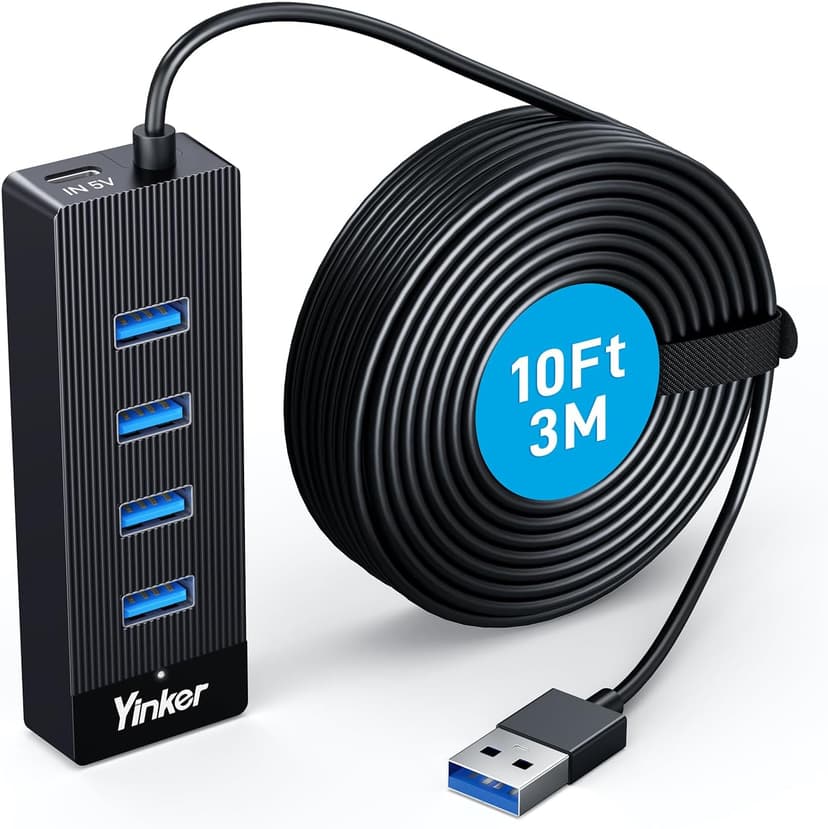 هاب USB 3.0 چهار پورت Yinker با کابل 10FT و پاور USB-C هاب USB 3.0 چهار پورت Yinker با کابل 10FT و پاور USB-C