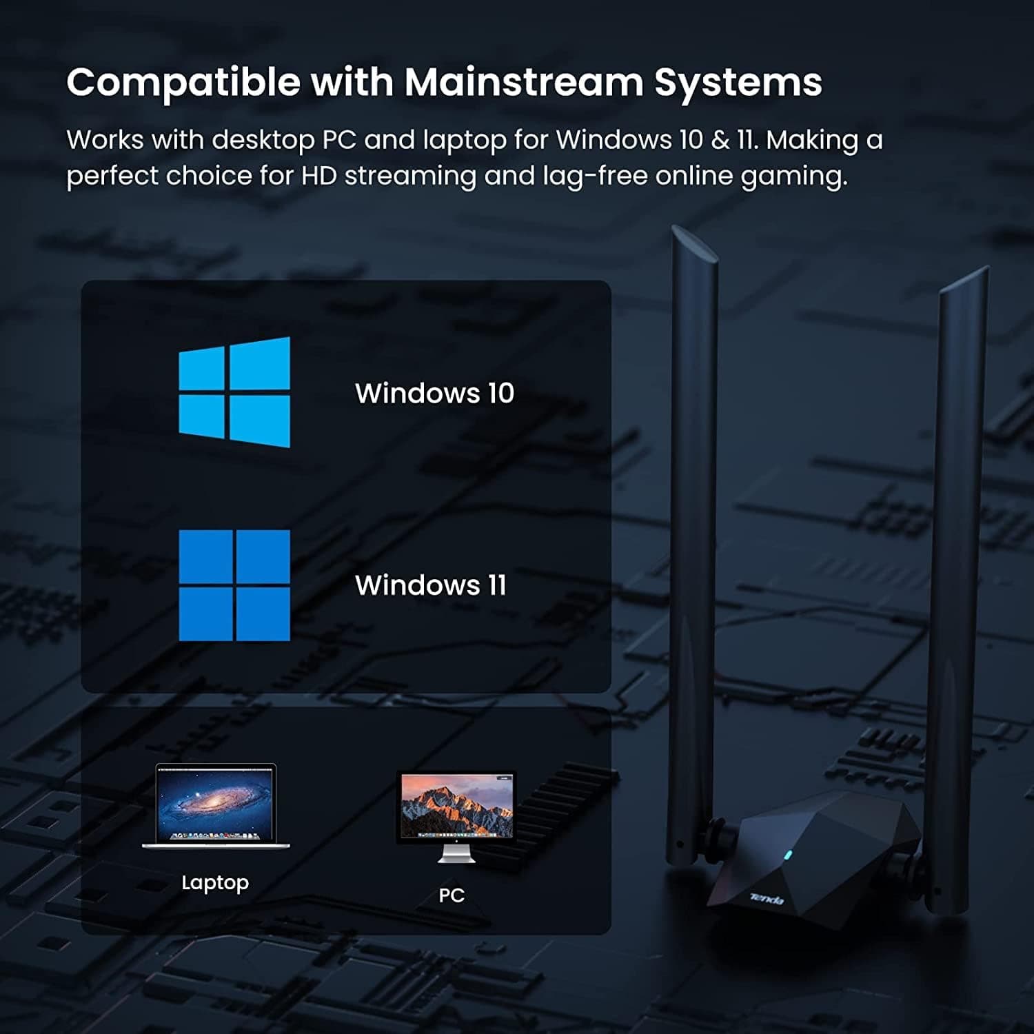 آداپتور Wi-Fi 6 USB 3.0 دو بانده Tenda مدل U18a AX1800 مشکی آداپتور Wi-Fi 6 USB 3.0 دو بانده Tenda مدل U18a AX1800 مشکی