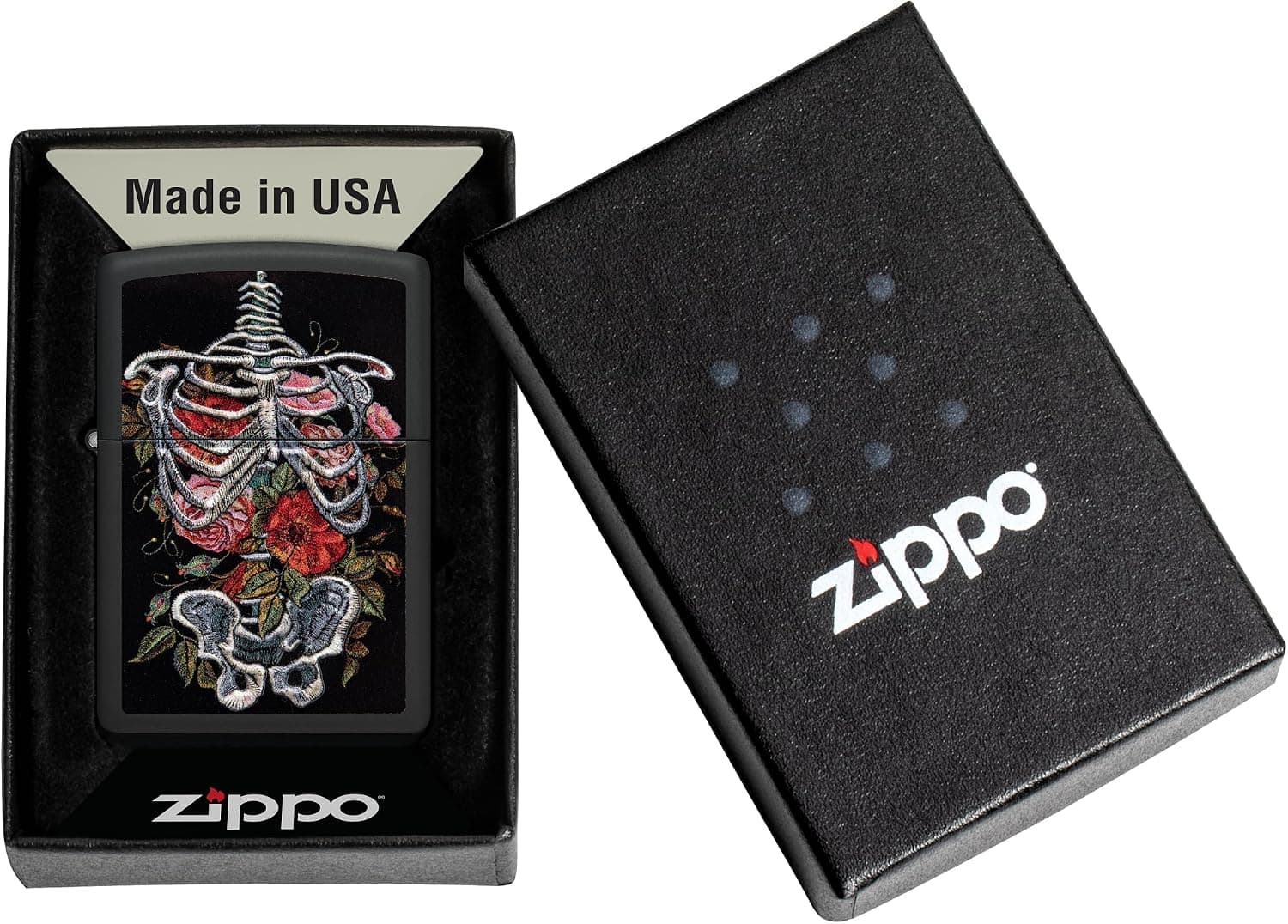 محصول Zippo مشکی طرح اسکلت چاپ 3D و گلدوزی مدل 60006891 محصول Zippo مشکی طرح اسکلت چاپ 3D و گلدوزی مدل 60006891