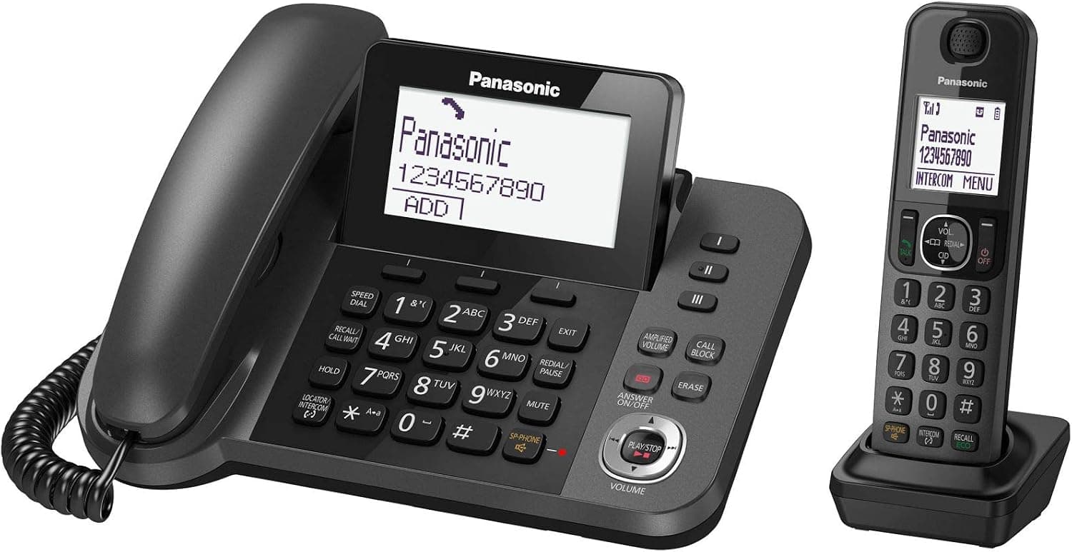 تلفن Panasonic سیمی و بیسیم با منشی تلفنی مدل KX-TGF320 مشکی تلفن Panasonic سیمی و بیسیم با منشی تلفنی مدل KX-TGF320 مشکی
