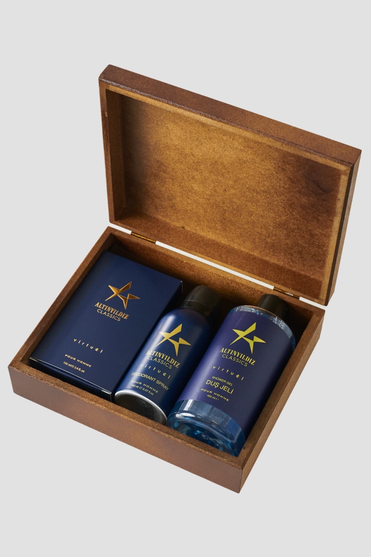 ست مردانه Altınyıldız Classics جعبه چوبی Virtuel EDP 100ml دئودورانت 150ml ژل 400ml ست مردانه Altınyıldız Classics جعبه چوبی Virtuel EDP 100ml دئودورانت 150ml ژل 400ml