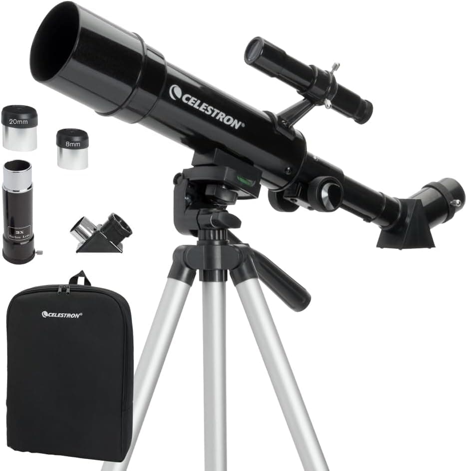 کیت تلسکوپ شکستی Celestron Travel Scope 70 همراه کولهپشتی، چشمی 4mm و لنز بارلو 3x مشکی مدل 21035-ADS کیت تلسکوپ شکستی Celestron Travel Scope 70 همراه کولهپشتی، چشمی 4mm و لنز بارلو 3x مشکی مدل 21035-ADS