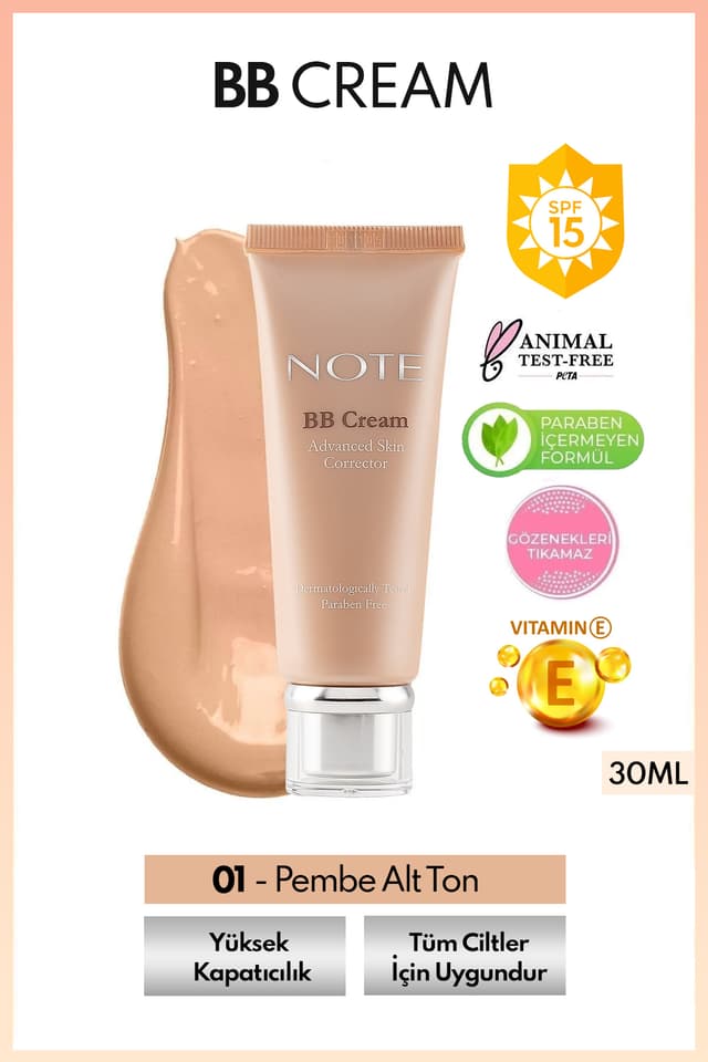 کرم BB Note Cosmetics با SPF 15 مرطوبکننده پوشش قوی رنگ 01 متوسط کرم BB Note Cosmetics با SPF 15 مرطوبکننده پوشش قوی رنگ 01 متوسط