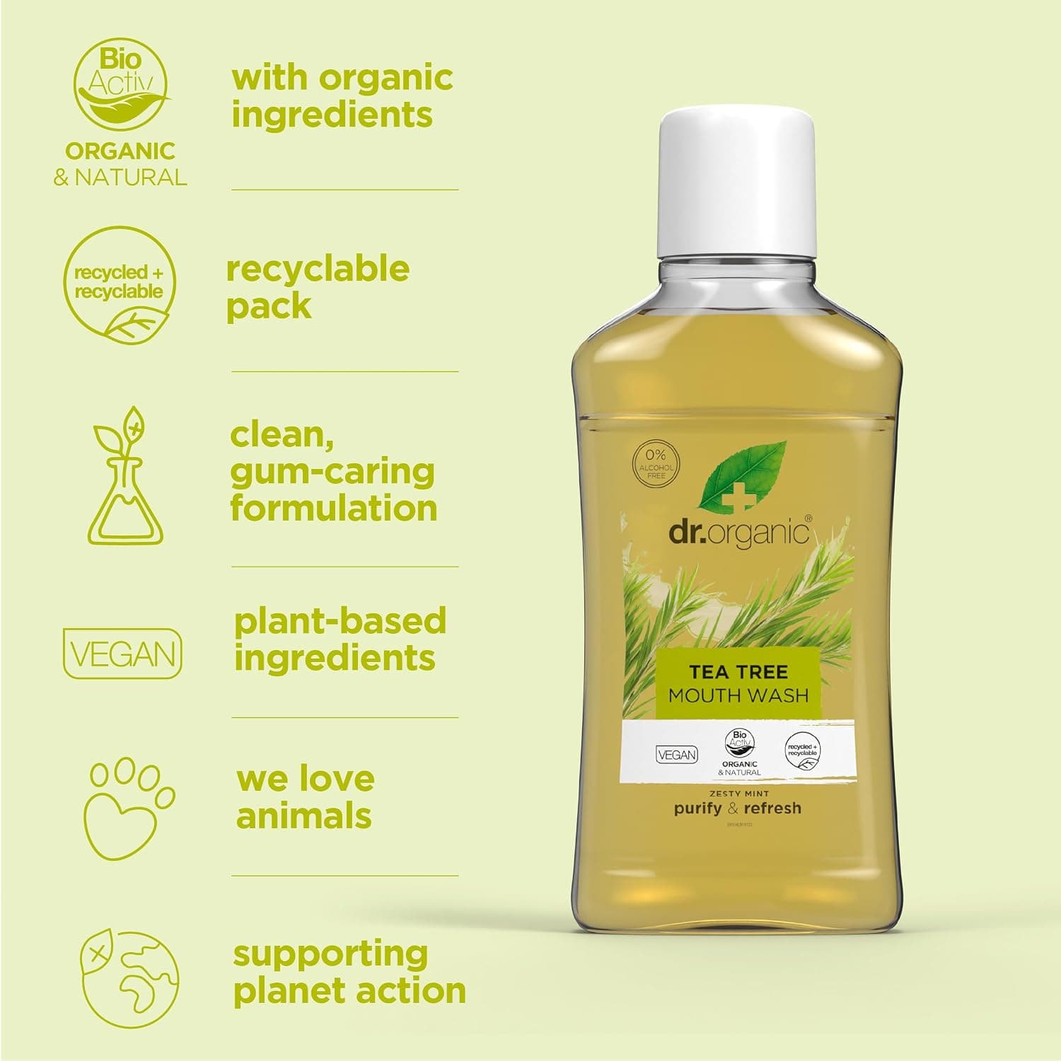 دهانشویه Dr.Organic با عصاره درخت چای مدل Tea Tree 500ml دهانشویه Dr.Organic با عصاره درخت چای مدل Tea Tree 500ml