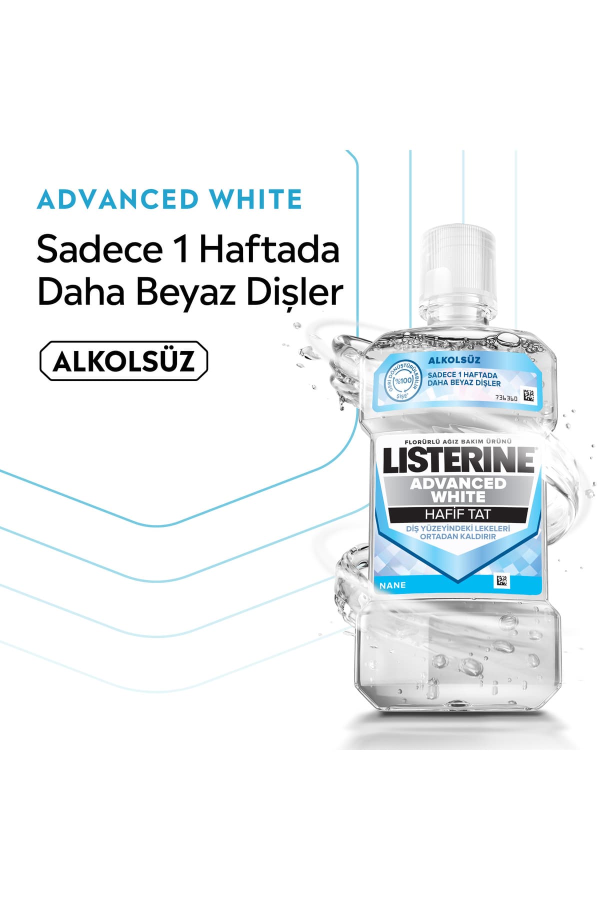 دهانشویه Listerine با طعم ملایم مدل Advanced White حجم 1000 ml دهانشویه Listerine با طعم ملایم مدل Advanced White حجم 1000 ml