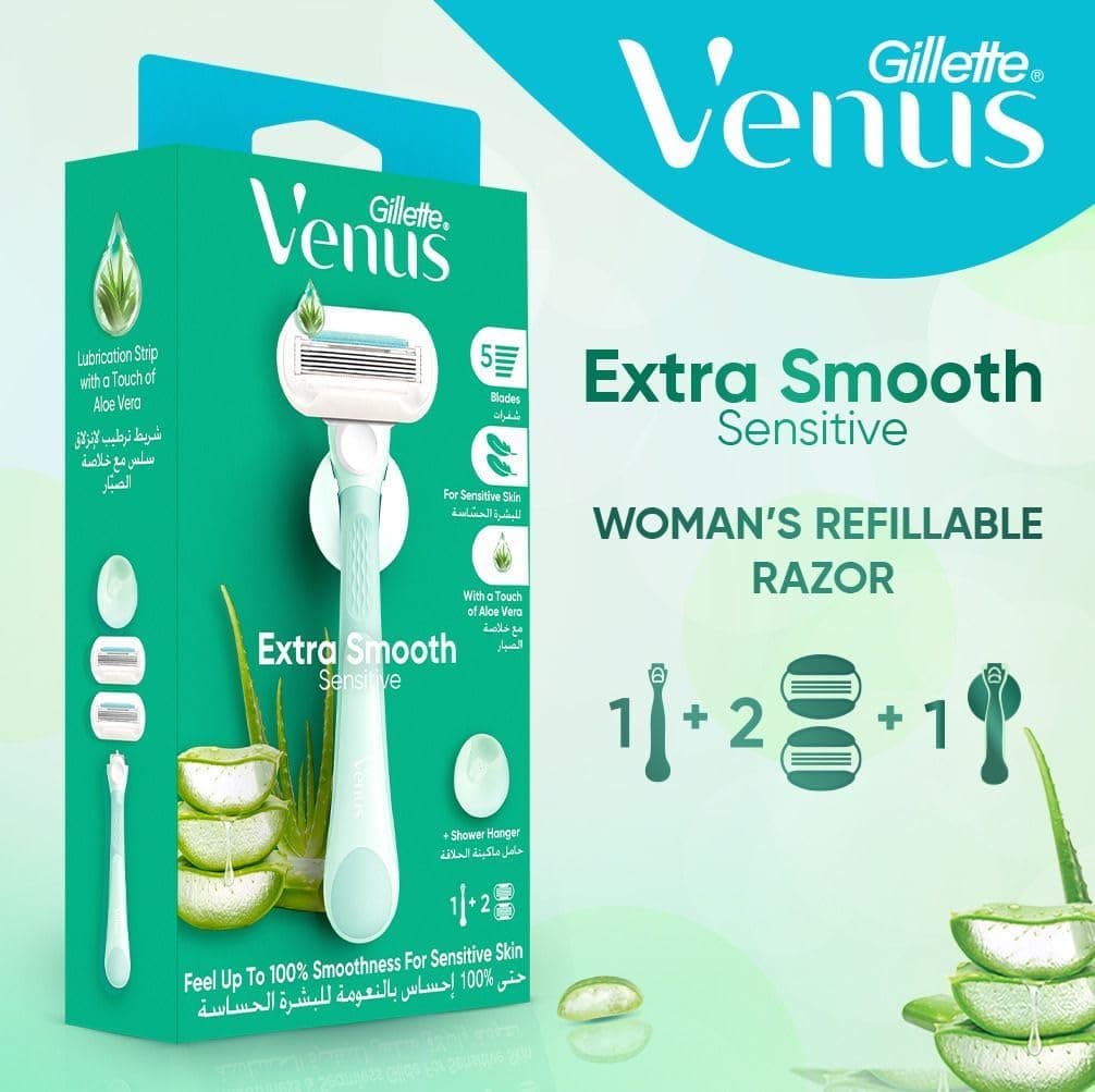 ریشتراش زنانه Gillette Venus Extra Smooth Sensitive با 1 دسته و 2 یدک تیغ ریشتراش زنانه Gillette Venus Extra Smooth Sensitive با 1 دسته و 2 یدک تیغ