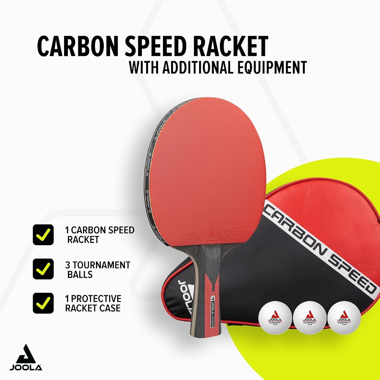 ست پینگپنگ بازیکنان پیشرفته JOOLA مدل CARBON SPEED با راکت CARBON CONTROL، توپهای 40+ mm و کاور ست پینگپنگ بازیکنان پیشرفته JOOLA مدل CARBON SPEED با راکت CARBON CONTROL، توپهای 40+ mm و کاور