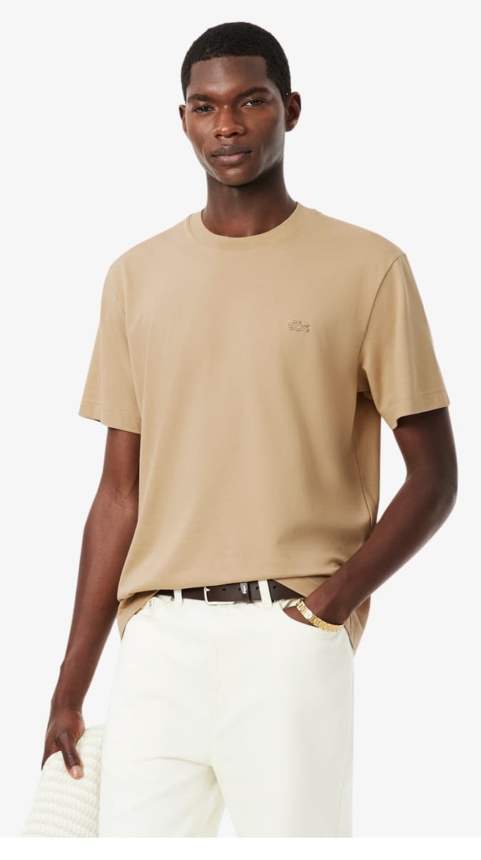 تیشرت مردانه Lacoste فیت کلاسیک یقه گرد بژ تیشرت مردانه Lacoste فیت کلاسیک یقه گرد بژ
