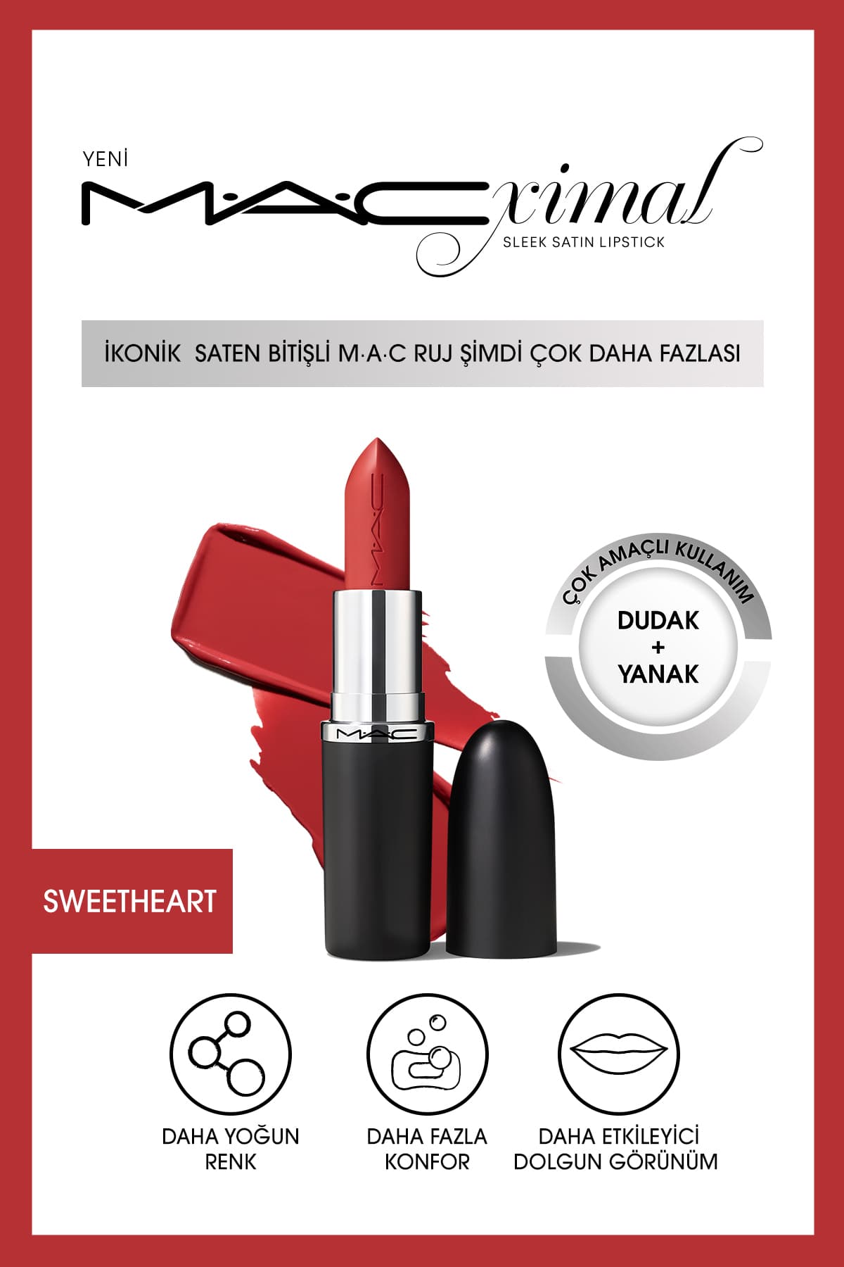 رژ لب Mac سری MACximal Sleek Satin با پایان ساتن مدل Paramount 3.5g رژ لب Mac سری MACximal Sleek Satin با پایان ساتن مدل Paramount 3.5g
