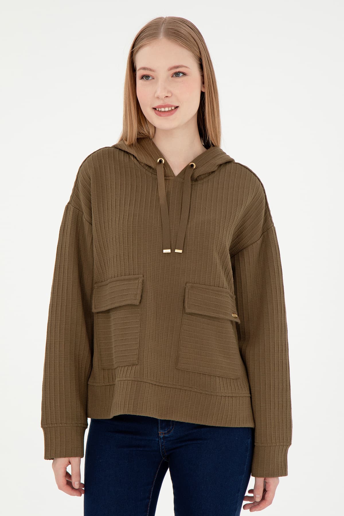 سوئیشرت زنانه U.S. Polo Assn. کلاهدار خاکی مدل 50297202-VR027 سوئیشرت زنانه U.S. Polo Assn. کلاهدار خاکی مدل 50297202-VR027
