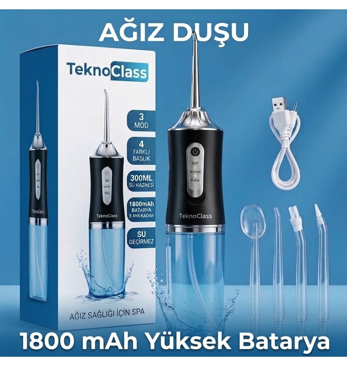 دستگاه شستشوی دهان و دندان قابل شارژ TeknoClass ۴ سر قابل حمل سیاه دستگاه شستشوی دهان و دندان قابل شارژ TeknoClass ۴ سر قابل حمل سیاه