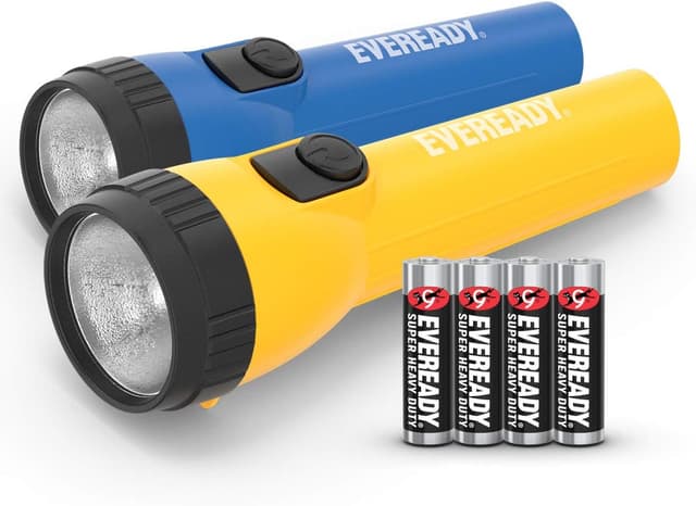 چراغقوه LED بسته 2 عددی EVEREADY آبی و زرد همراه 4 باتری AA چراغقوه LED بسته 2 عددی EVEREADY آبی و زرد همراه 4 باتری AA